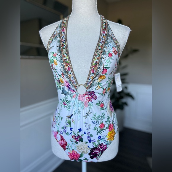 CAMILLA RING DETAIL PLUNGE V ONE PIECE, PLUMES AND PARTERRES SZ S 429$ - Picture 9 of 12